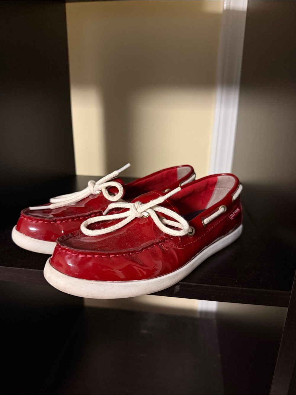Cole Haan Red Patent Leather Boat Sneakers with White Laces